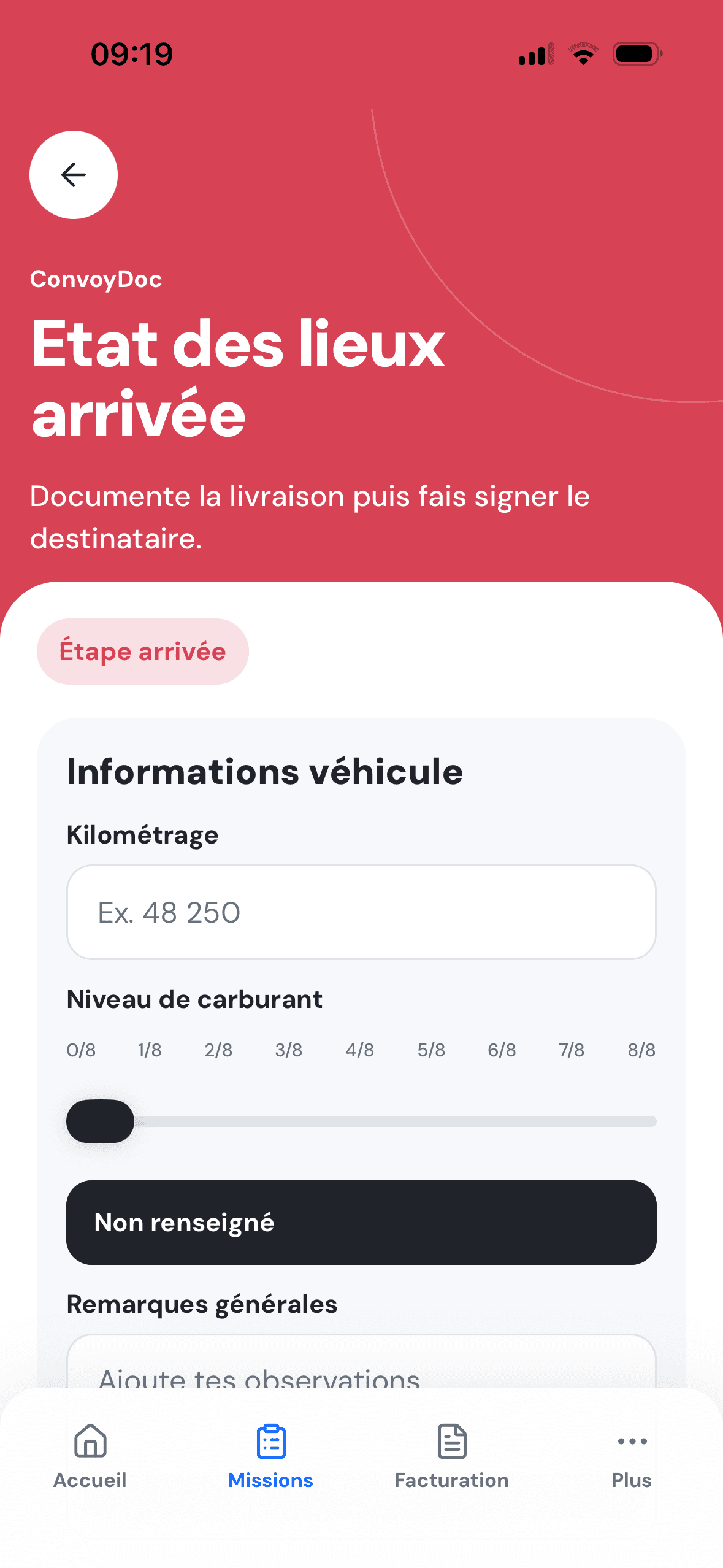 Détails de l’état des lieux d’arrivée