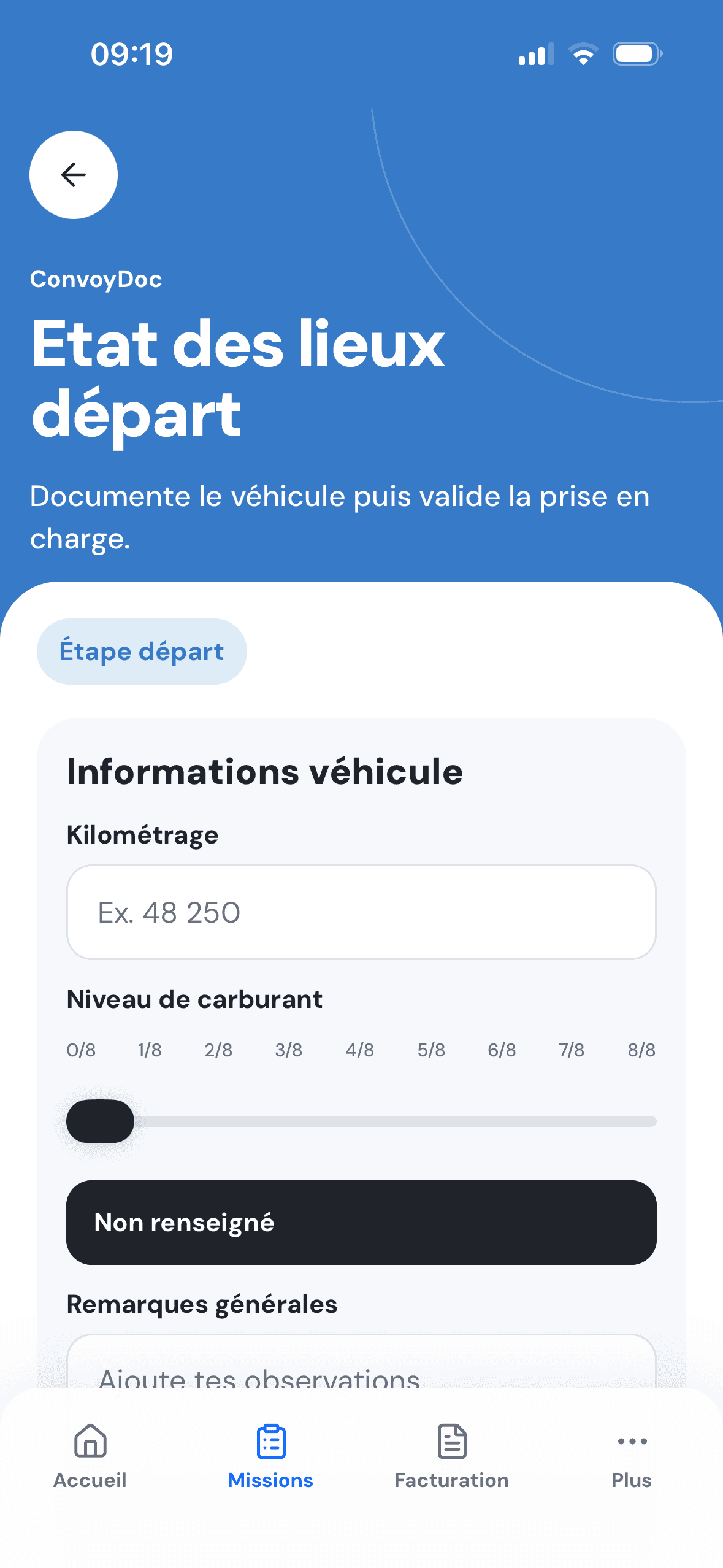 Détails de l’état des lieux de départ