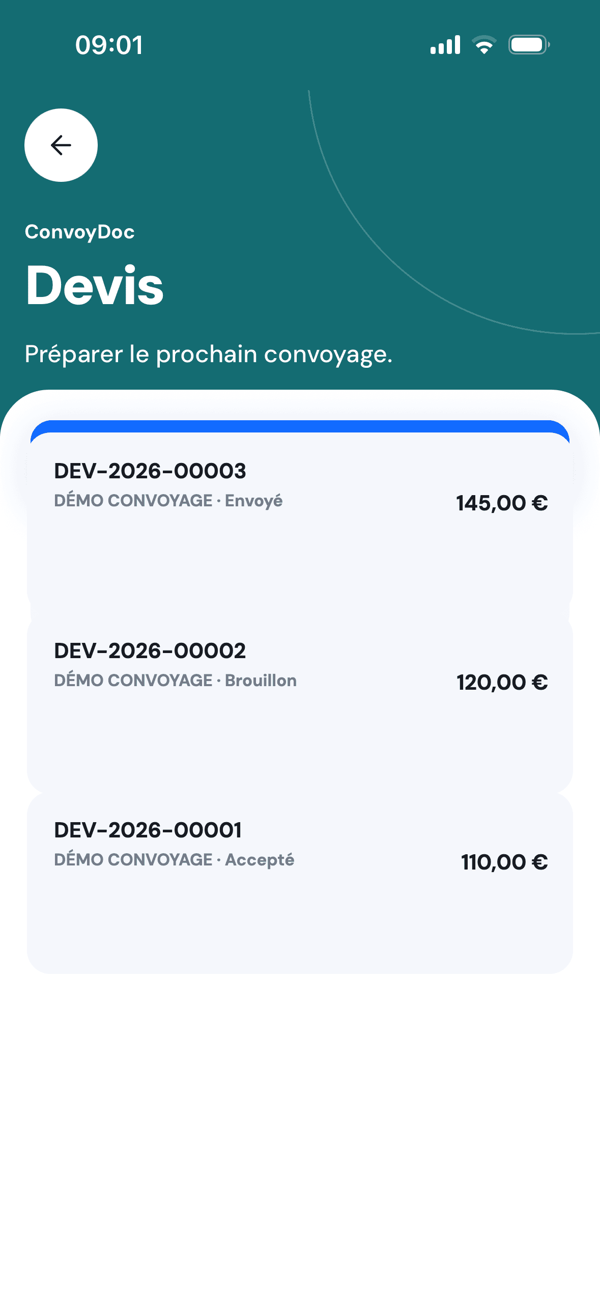 Détail d’un devis ConvoyDoc