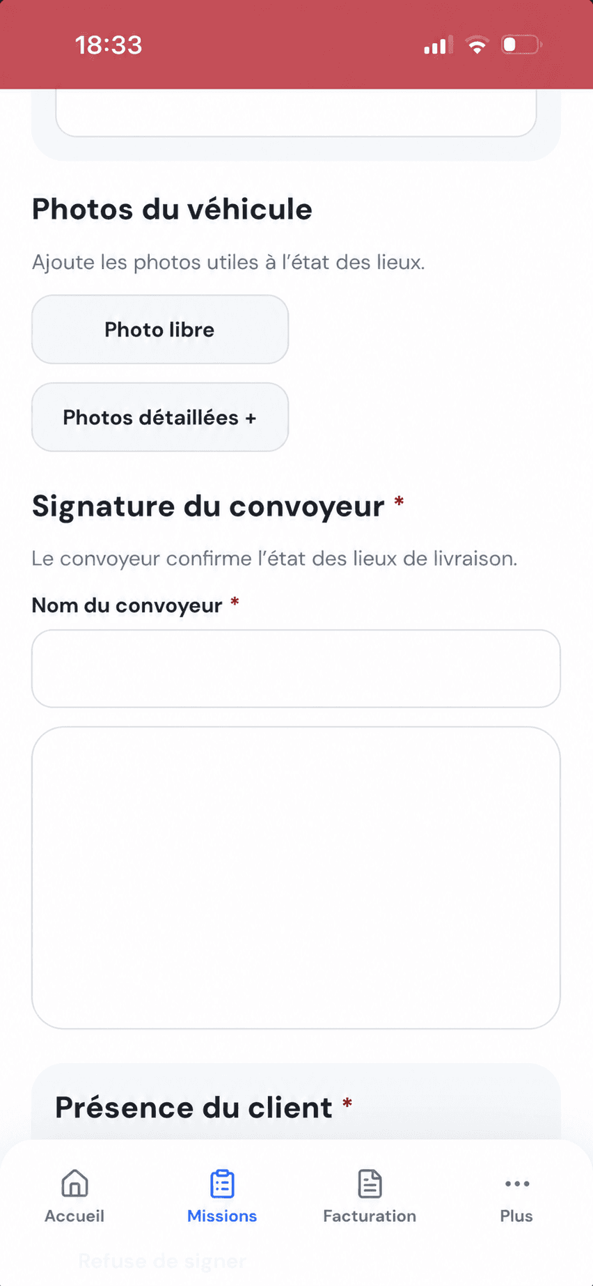 Photos et signature d’un état des lieux dans ConvoyDoc